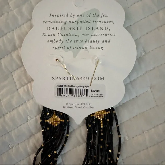 Spartina 449 Elegant Black and Gold Beaded Earrings - Picture 4 of 4